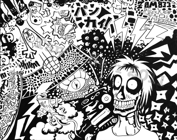 Stream of Zombies. Sharpie on Canvas.